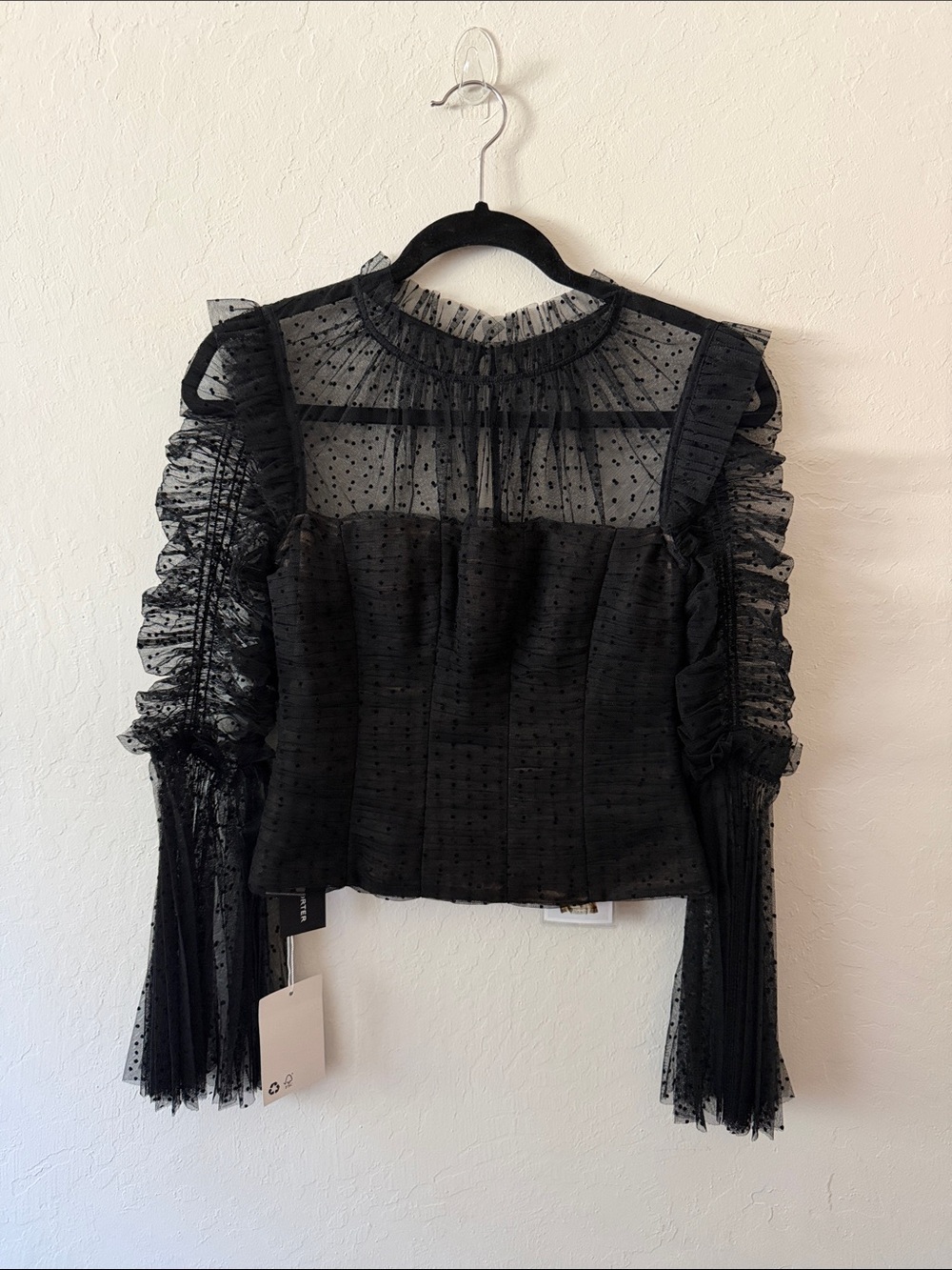 Self-Portrait Black Polka Dot Ruffle Sleeve Blouse